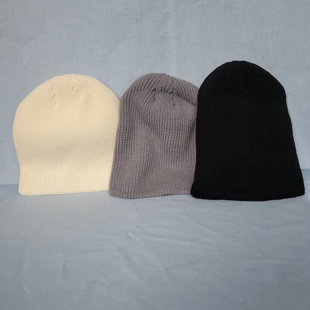 NEW Beanie Combo White Black Gray Soft Stretchy Breathable Skate Hat Three Pack - Picture 2 of 11